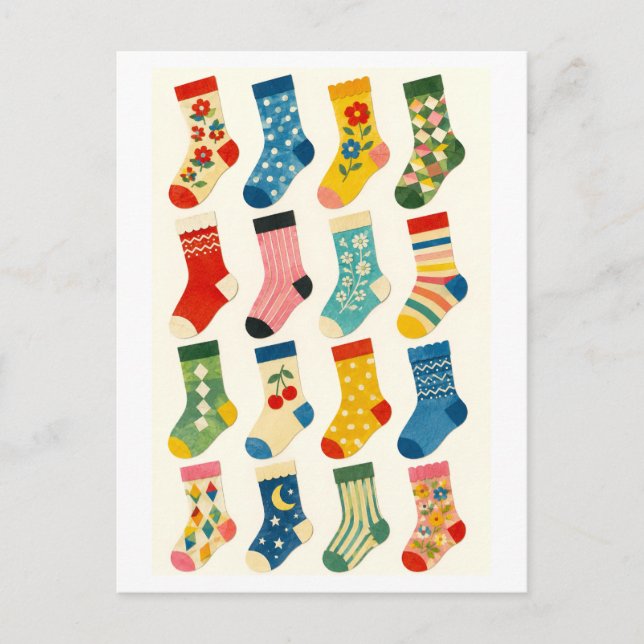 Süße Socken-Collage Postkarte (Vorderseite)