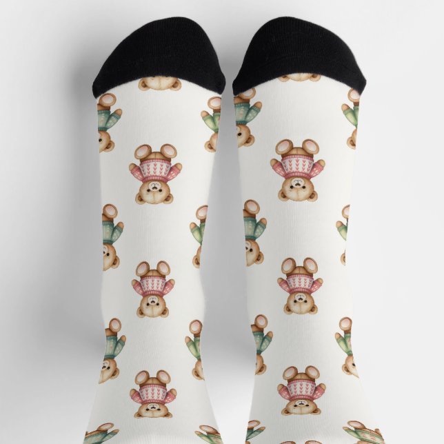 Süße Socken mit Weihnachts-Teddybär in Pullovern (Oben)