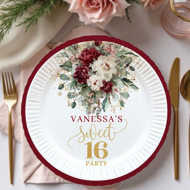 Süße Soft 16 Blush Burgunder Eukalyptus Teller (Soft Sweet 16 Blush Burgundy Eucalyptus Plates)