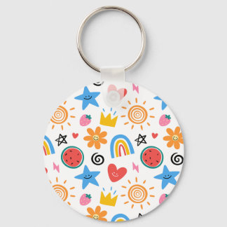 Süße Sommer-Doodle Whimsical-Nahtloses Muster Schlüsselanhänger