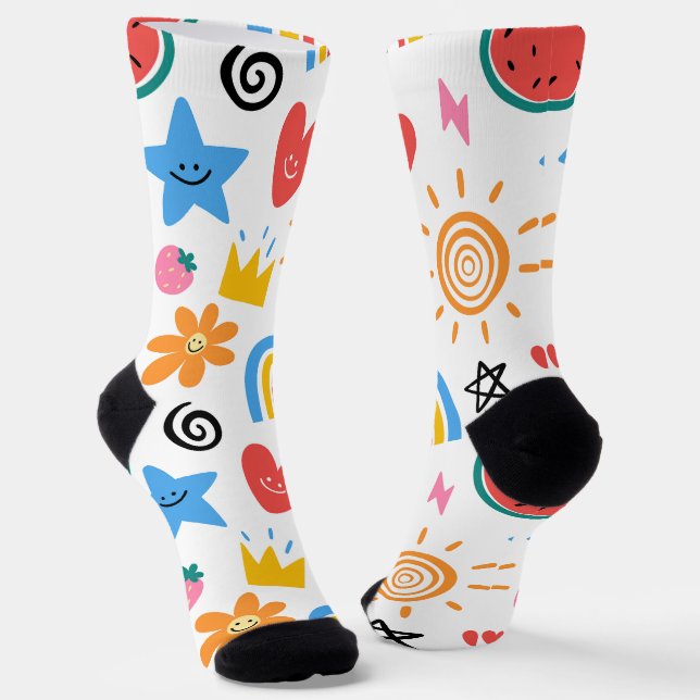 Süße Sommer-Doodle Whimsical-Nahtloses Muster Socken (Gewinkelt)