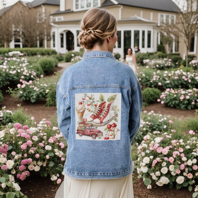 Süße Sommer-Kirschen-Denimjacke Jeansjacke (Hochzeit Rückseite)