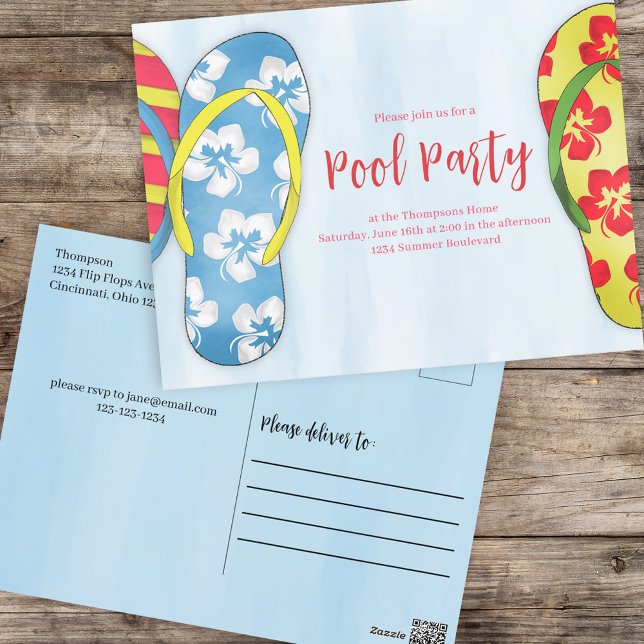 Süße Sommer-Poolparty-Einladung Postkarte (Von Creator hochgeladen)