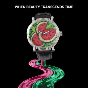 "Süße Sommer-Scheibe" - Wassermelonen-Wanduhr Armbanduhr