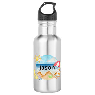 Süße Sommer-Strandkatze personalisierte Metall Ede Edelstahlflasche