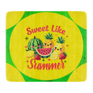 Süße Sommer-Tropenfrucht-Illustration Glas Schneidebrett