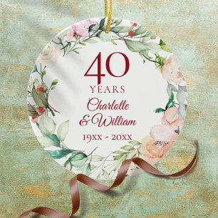 Süße Sommerrosen-Girlande 40. Hochzeitstag Keramik Ornament