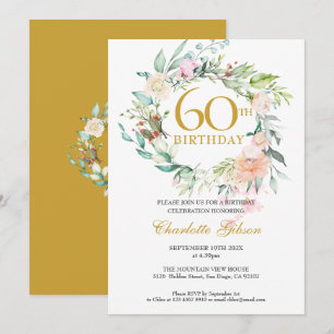 Süße Sommerrosen-Girlande Monogramm 60. Geburtstag Einladung