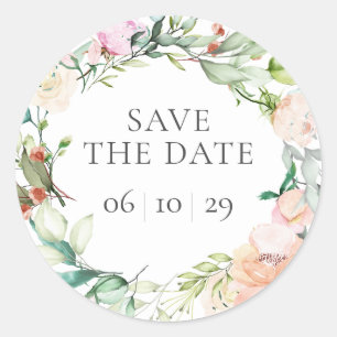 Süße Sommerrosen-Girlande Save-the-Date Runder Aufkleber