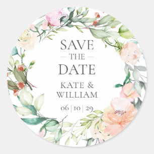 Süße Sommerrosen-Girlande Save-the-Date Runder Aufkleber