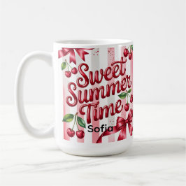 Süße Sommerzeit Rote Kirschen und rosa Schleifen Kaffeetasse