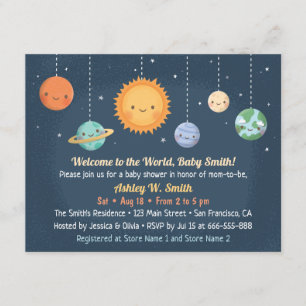 Süße Sonne und Planeten Weltraum-Baby-Party Einladung