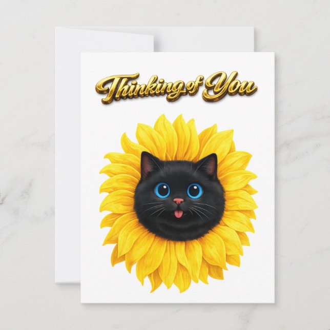 Süße Sonnenblume Schwarze Katzengesicht Denkt an D (Vorderseite)