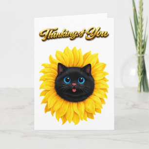 Süße Sonnenblume Schwarze Katzengesicht Denkt an D Karte
