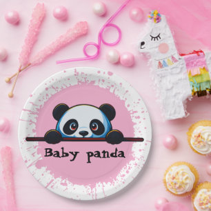 Süße spähende Baby-Panda-Rosa-Spritzer-Papiertelle Pappteller
