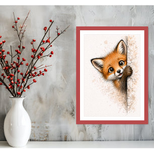 Süße spähende Fuchs Wandkunst Waldtier Druck Poster