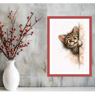 Süße spähende Katzenwandkunst Minimalistischer Kat Poster