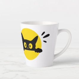 Süße spähende schwarze Katze gelber Kreis Latte-Mu Milchtasse