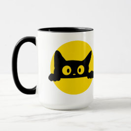 Süße spähende schwarze Katze gelber Kreis Zweifarb Tasse