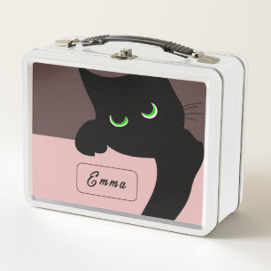 Süße spähende schwarze Katze, individuelle lila Fa Metall Brotdose