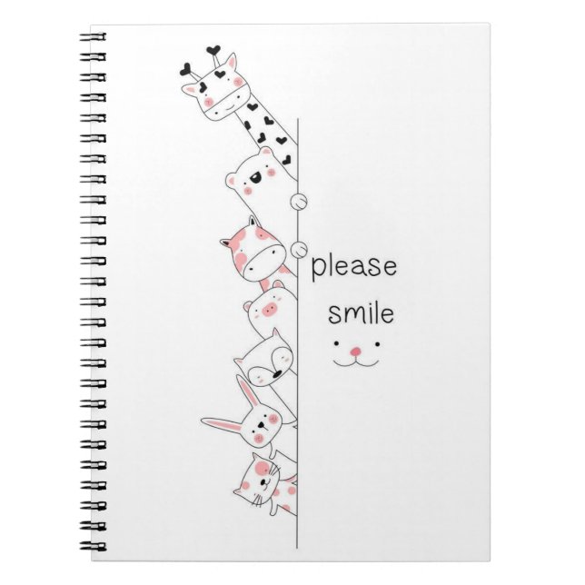 Süße spähende Tiere "Bitte lächeln" Whimsical Spir Notizblock (Vorderseite)