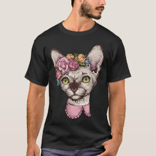 Süße Sphynx mit Blumenkranz haarlose Katze Sphynx T-Shirt