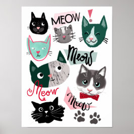 Süße Spielzimmer-Spaß-Katzen-Gesichter-Kinderzimme Poster