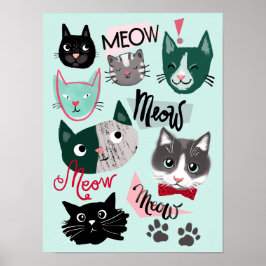 Süße Spielzimmer-Spaß-Katzen-Gesichter-Kinderzimme Poster
