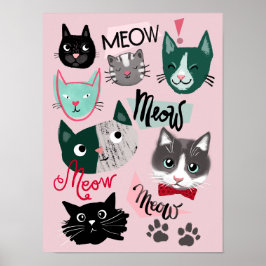 Süße Spielzimmer-Spaß-Katzengesichter-Kinderzimmer Poster