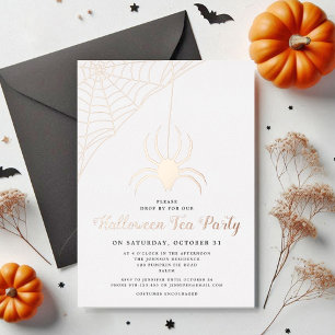 Süße Spinne Halloween-Teeparty Roségold Folieneinladung