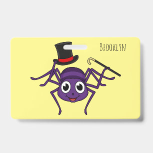 Süße Spinne in Zylinder-Cartoon  Ausweis