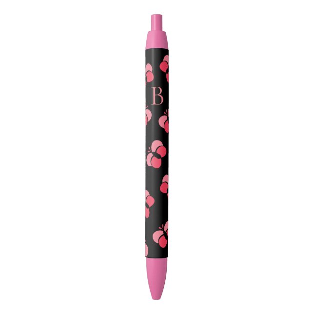 Süße sprudelnde rosa Schmetterlinge Monogramm Kugelschreiber (Vorderseite Vertikal)