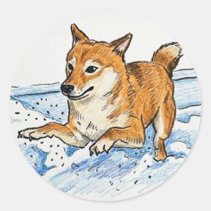 Süße "Sprung in die Liebe" Shiba Inu Valentinstag Runder Aufkleber