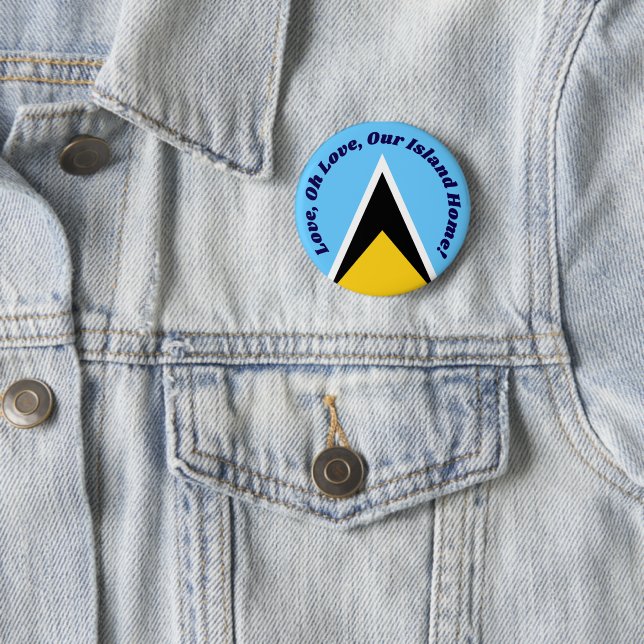 Süße St. Lucia-Flagge Blau Gelbe Hymnenphrase Text Button (Beispiel)