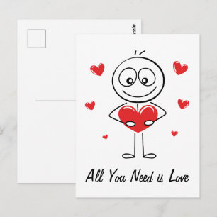 Süße Stäbchenfigur Alles was du brauchst ist Liebe Postkarte