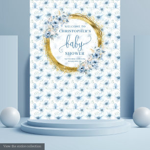 Süße staubblaue Blumen goldener Junge Baby Shower Wandteppich