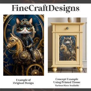 Süße Steampunk-Katze auf Messingpferd G3L-Decoupag Seidenpapier