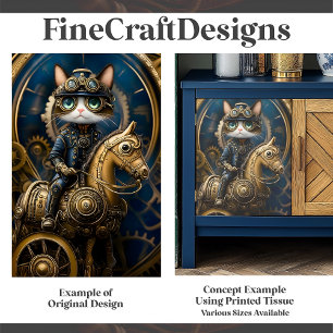 Süße Steampunk-Katze auf Messingpferd G3R Decoupag Seidenpapier