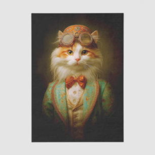 Süße Steampunk-Katze in Türkisjacke ER8 Decoupage Seidenpapier