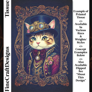 Süße Steampunk-Katze, Zylinder, Rahmen DG4LF Decou Seidenpapier