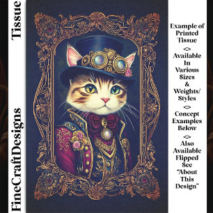 Süße Steampunk-Katze, Zylinder, Rahmen DG4RF Decou Seidenpapier