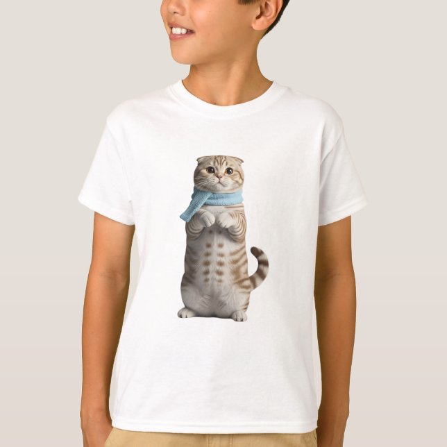 Süße stehende Schal Katze Kinder T-Shirt (Vorderseite)