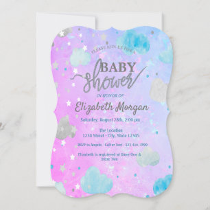 Süße Sterne & Wolken Holografische Babyparty Einladung