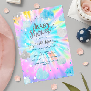 Süße Sterne & Wolken Tie Dye Baby Shower Einladung