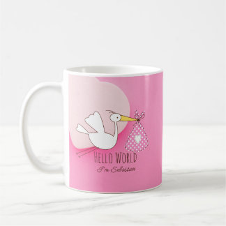 Süße Storch-Baby-Junge-Hello-World-Sebastian-Rosa- Kaffeetasse