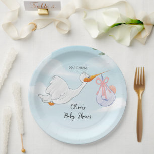 Süße Storch-Baby-Party Pappteller