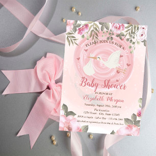 Süße Storch Blumen Baby Shower Einladung