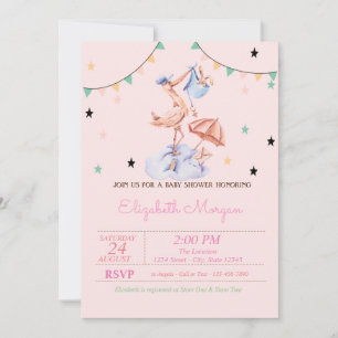 Süße Storch Kleine Hase Baby Shower Einladung