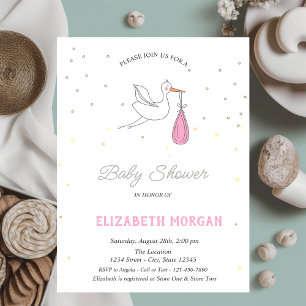 Süße Storch Mädchen Sterne Baby Shower Einladung