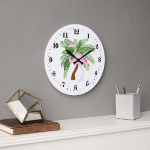Süße Strand-Deko rosa Flamingo Große Wanduhr